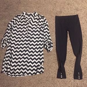 Womens Chevron Stripe Tunic with Black Embellished Leggings, Size M